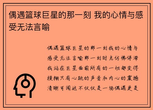 偶遇篮球巨星的那一刻 我的心情与感受无法言喻